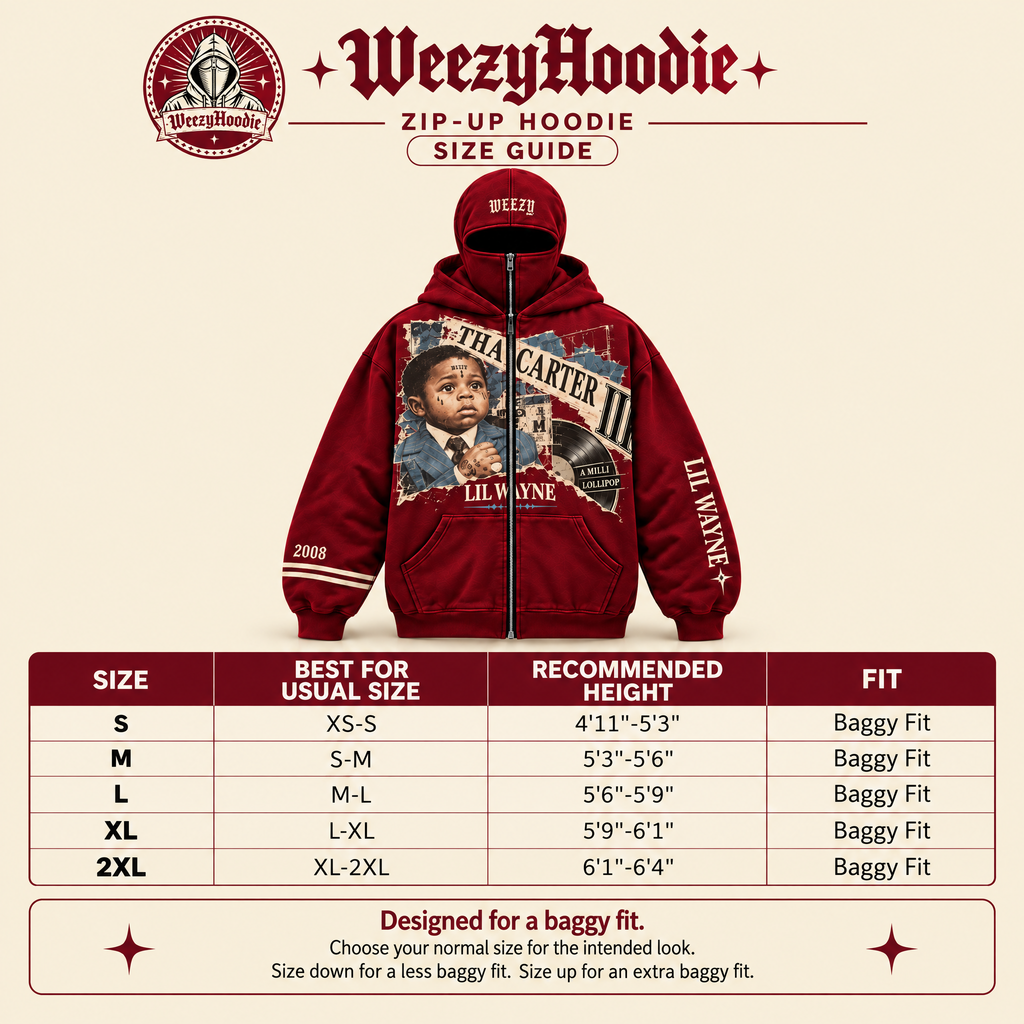 Weezy Full Zip Balaclava Hoodie size guide