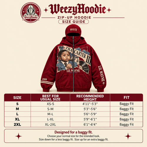 Weezy Full Zip Balaclava Hoodie size guide